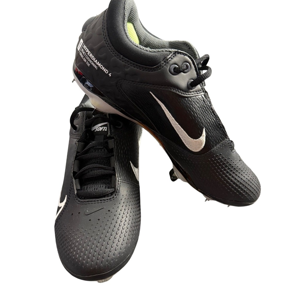Nike Hyperdiamond 4 Elite Metal Softball Cleats Black White React SFBL Women